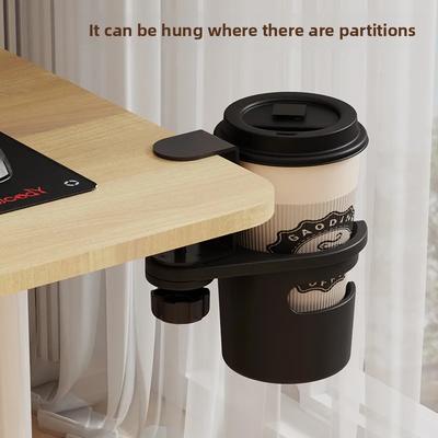 Desk Cup Holder Clamp Adjustable Clip On Coffee Cup Drink Bottle Storage Rack 360° Rotating Upgraded Arm for Desk Home Office