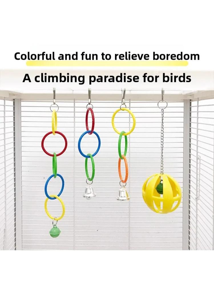 Parrot Swing Toy Bird Cage Toys with Bell Sound Colorful Climbing Ring for Lovebirds Color Ring Grinder Nibble Bird Toy Cage