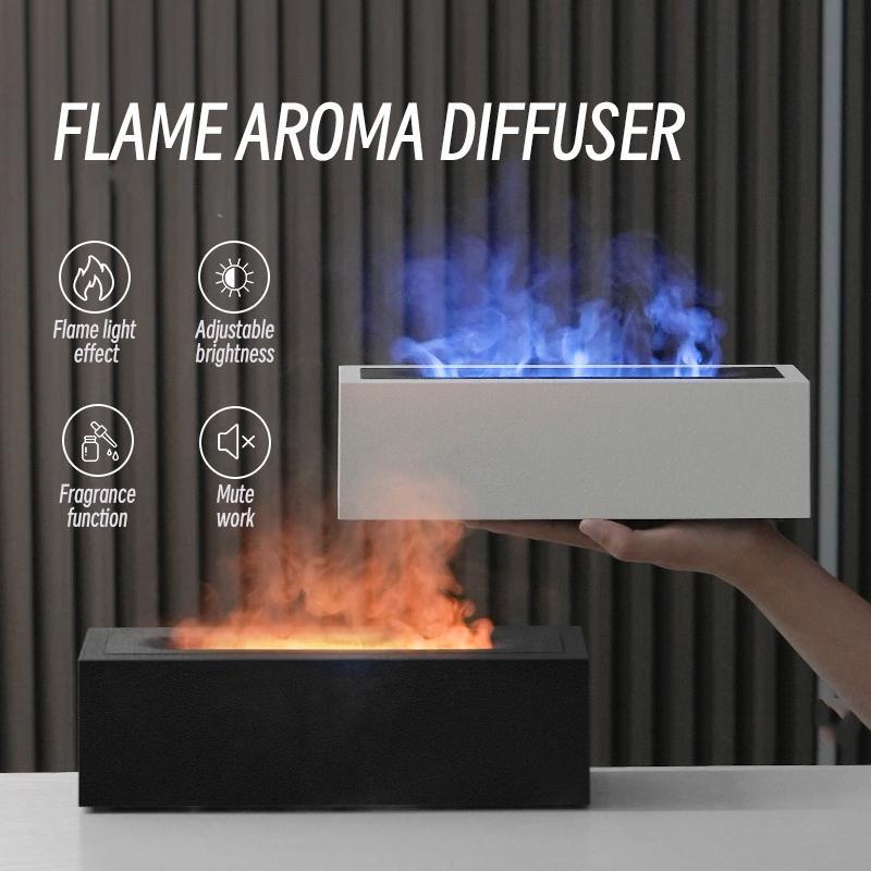 Flame Aroma difuzér zvlhčovač vzduchu Ultrazvukový generátor chladnej hmly Fogger LED lampa na esenciálny olej Realistický difúzor ohňa