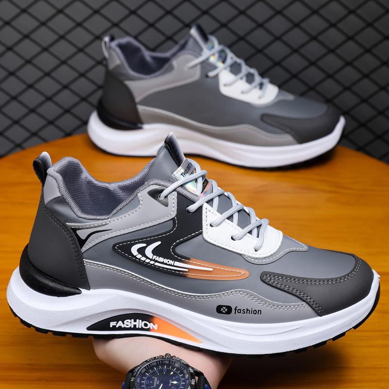 Men's Shoes Autumn New Leather Sneakers Versatile Casual Dad Shoes Soft-soled Running Shoes