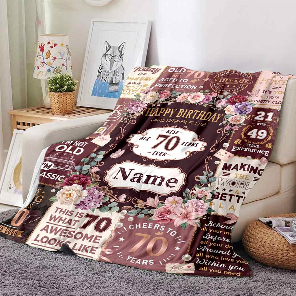 Happy 70Th Birthday Celebration Blanket Personalized Name Soft Warm And Versatile For Sofa Bed Office And Travel Machine Washable Comfortable In All