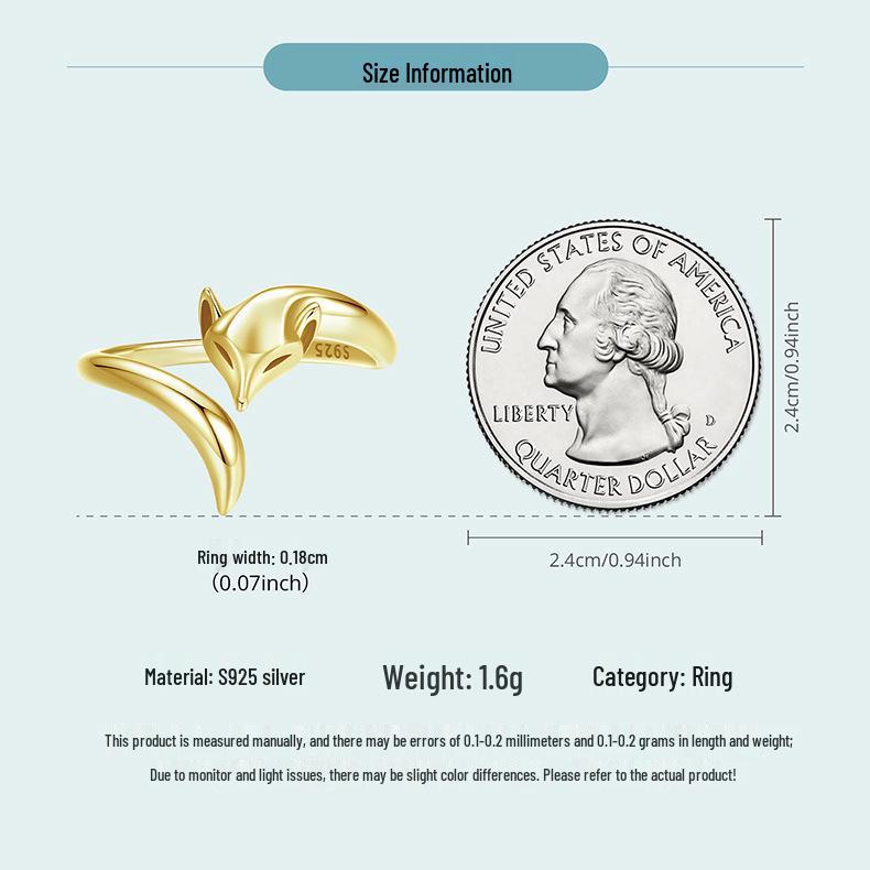 Everle Sly Fox Adjustable Sterling Silver Ring for Women