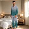 Men's Gradient Print Pajama Set: Loose Fit Lapel Cardigan & Straight Leg Pants - 2 Piece Sleepwear