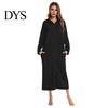 Sleep Dress Women Zip-up Nightgown Long Sleeve Loose Pure Color with Pockets Two Pocket Mid-calf Length Hooded Loungewear Daily Wear Home Bedroom Use
