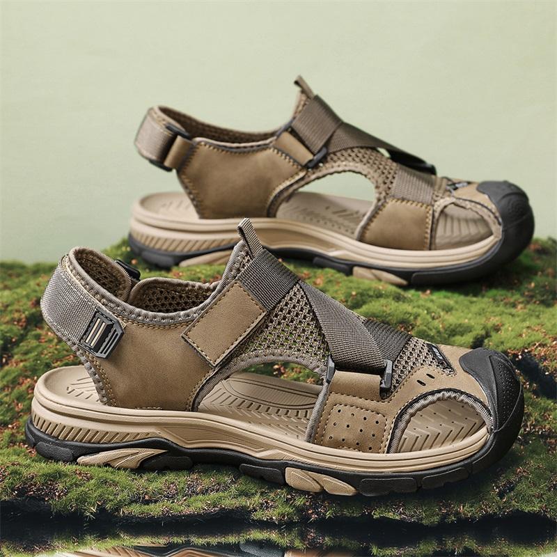 Classic Men's Genuine Leather Sandals  Summer Outdoor Comfortable Breathable Hiking Shoes Light Casual Beach Shoes 38-46