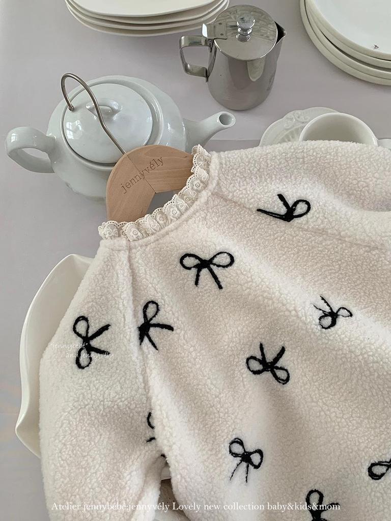 JennyBebe Korean-Style Lamb Wool Winter Dress for Baby Girls with Bow