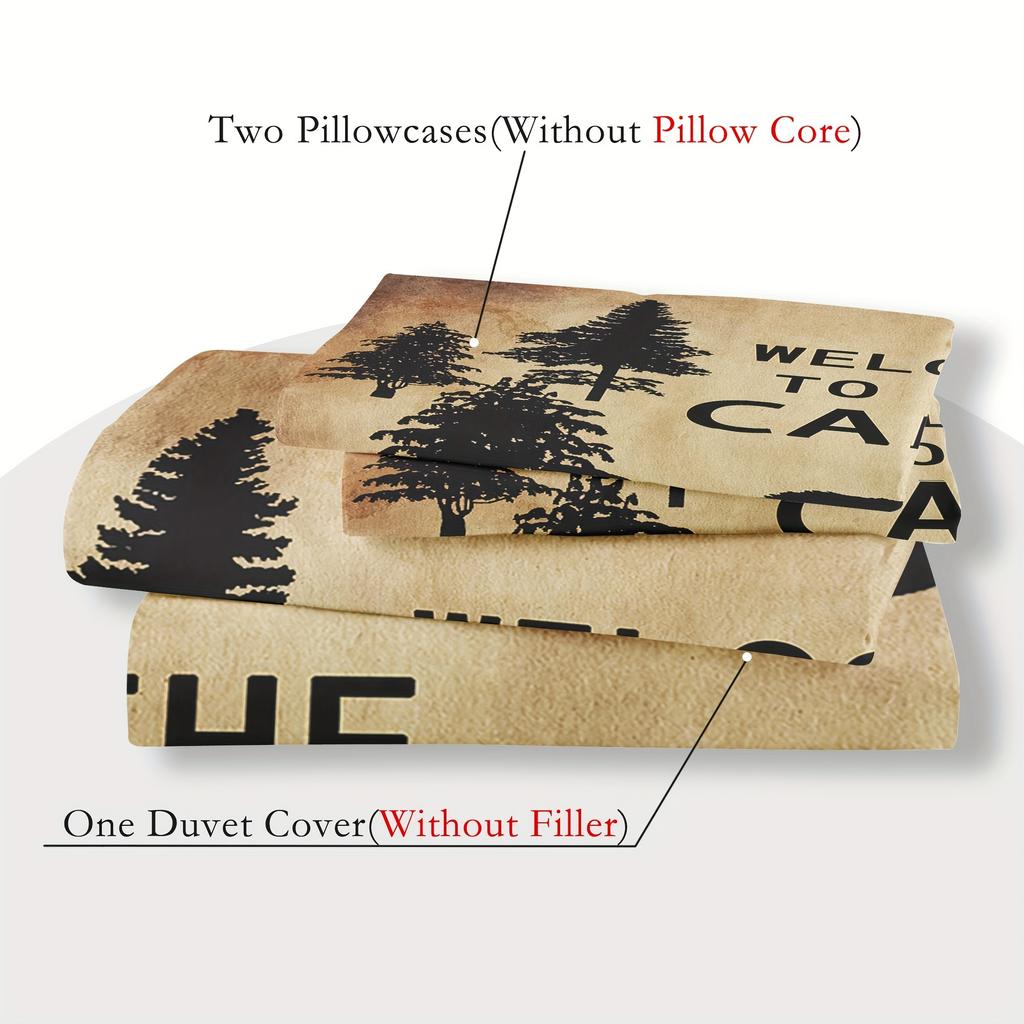 3pcs Cabin Duvet Cover Set, Duvet Cover, Digital Forest Bear Printing Bedding Set With Zipper, Soft Comfortable Duvet Cover