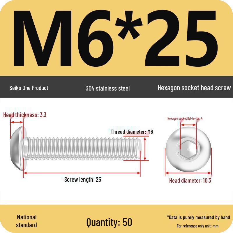 304 Stainless Steel Pan, Half, and Round Head Hexagon Screws (M2-M12)