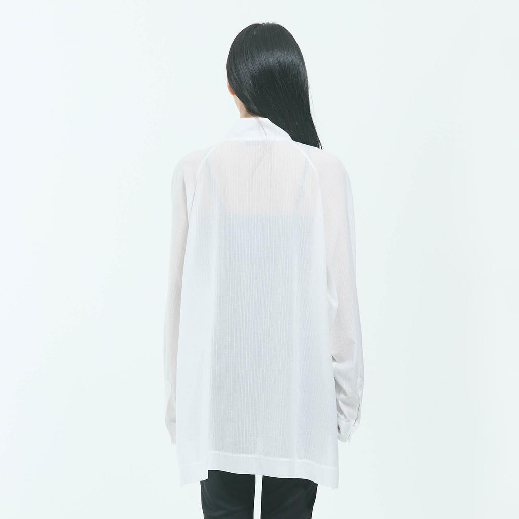 LEESLE Breeze Jeogori — Korean Modern Hanbok Shirt Jacket | Lightweight Sheer Summer Blouse | Sky Blue / White / Grey