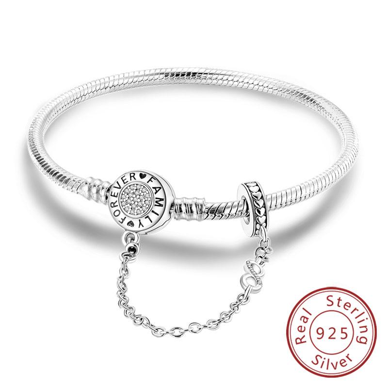 Armband Original 925 Sterling Silver Berlockarmband 17-20CM Kärlekshjärta Pave Zirkonia Armband för Kvinnor DIY Berlock Smycken Gåvor