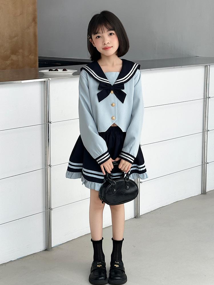 Girls' College Style JK Suit - Spring/Autumn 2025 Back-to-School Two-Piece Set (Shirt & Skirt)