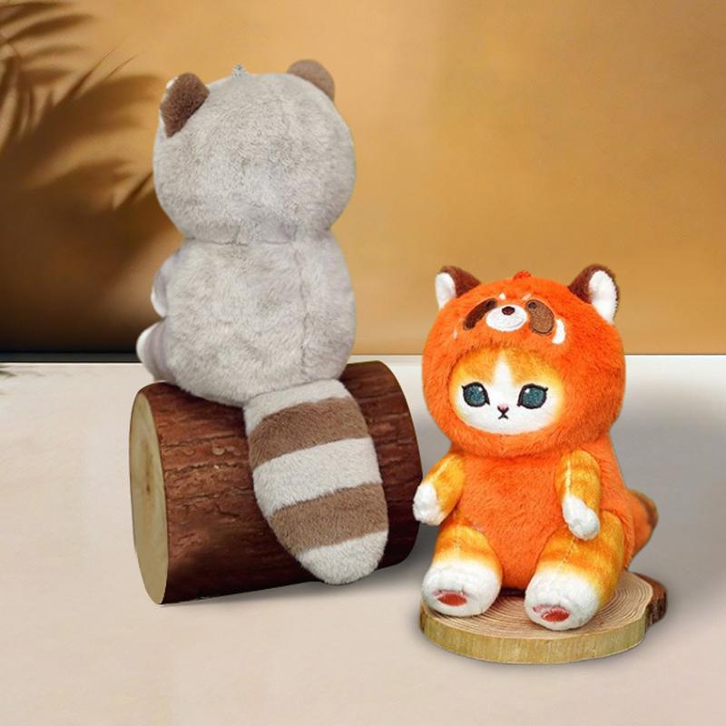 13Cm Cute Cross Dressing Raccoon Shark Cat Mini Doll Cartoon Cute Shark Fried Shrimp Cat Plush Doll Charm Package Pendant