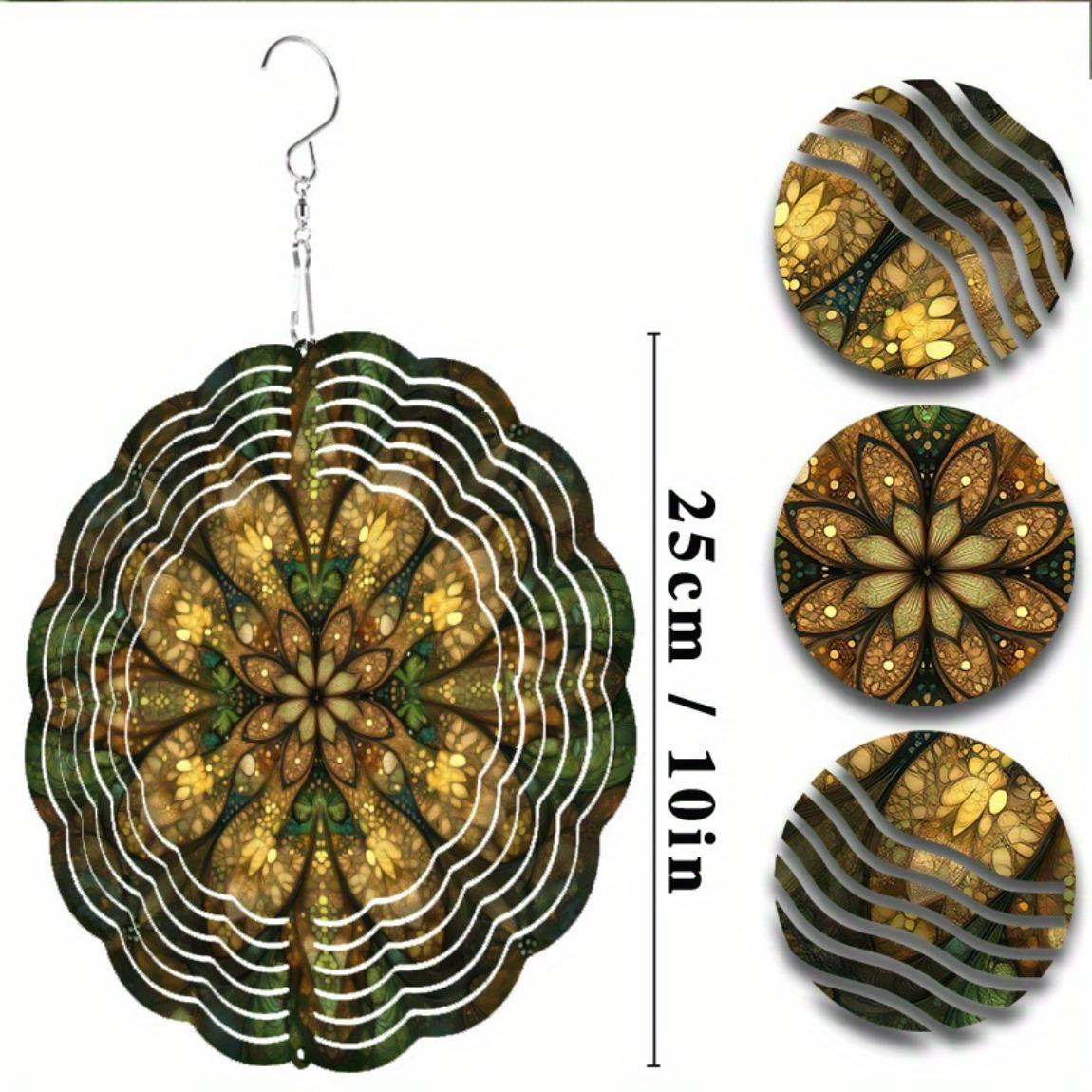 

10-дюймовый металлический флюгер в деревенском стиле, подвесная мандала - сложный зеленый и золотой декор для улицы, крючок с вращением на 360° для сада 01A