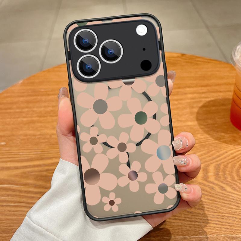 Cartoon Flowers Print Case For iPhone 17 Pro Max Case iPhone 16 15 14 13 Pro Max 17E Magnetic For Magsafe Thin Ring Hybrid TPU+PC Matte Cover