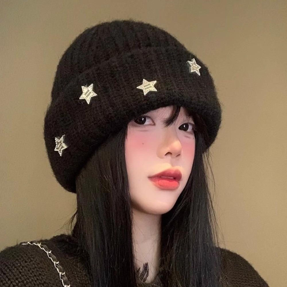 Five Pointed Star Ear Protecting Hat Thicken Beanies Cap Fashion Knitted Hat  Autumn And Winter