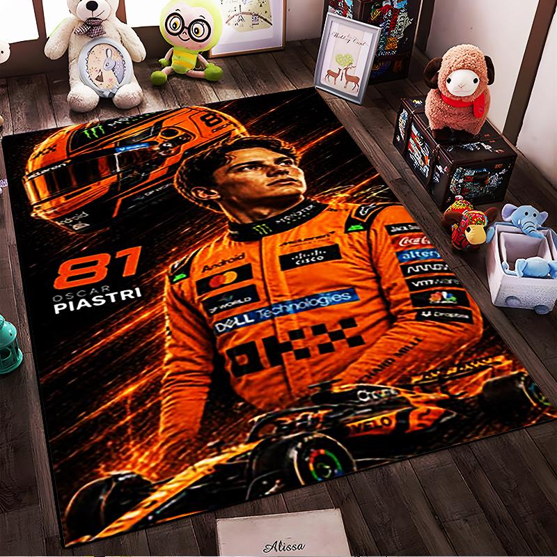 Racing Driver with Helmet and Car Design Non-slip Rug Suitable for Living Room and Bedroom Sofas.