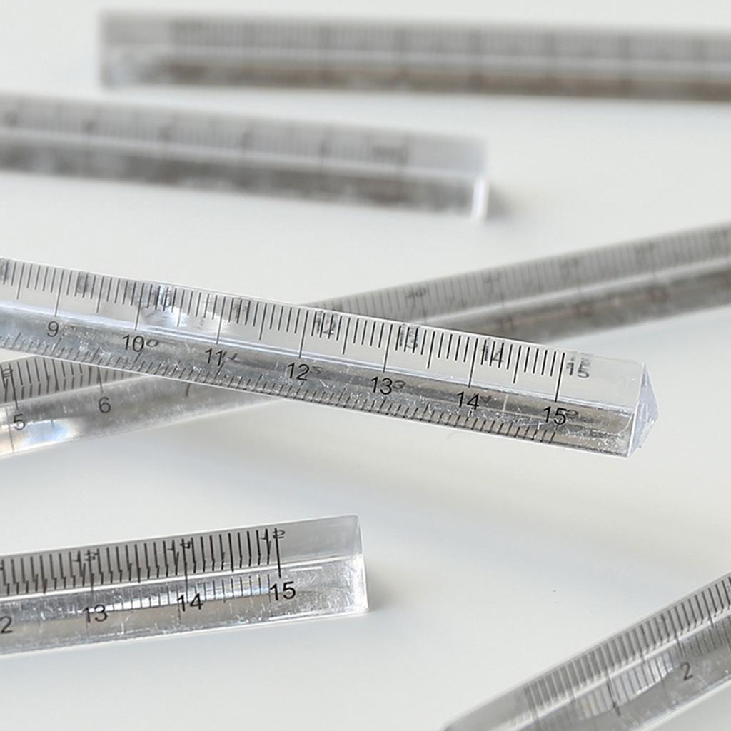 0-15cm Three-sided Straight Ruler Transparent Acrylic Ruler Math Drawing Tool for Engineer Artist Designer Architect