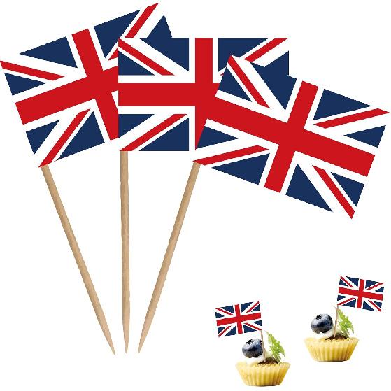 United Kingdom UK British Toothpick Flag Union Jack National Small Mini Cocktail Fruit Cupcakes Toppers Food Stick Flags Decorations,100 Pack