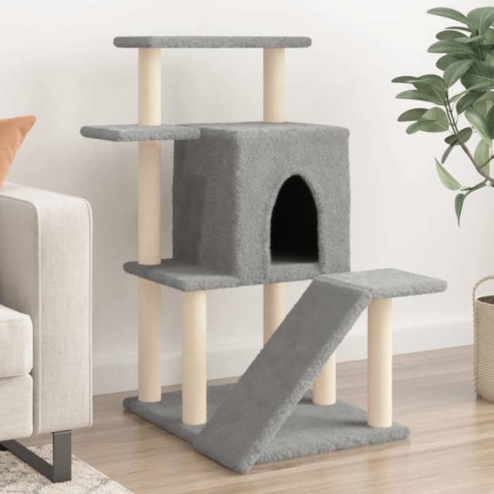 VidaXL Cat Tree with Sisal Scratching Posts Light Grey 97 Cm 172098