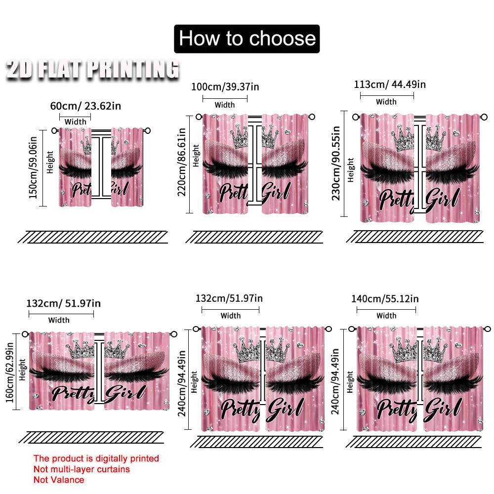 2Pcs Eyelash Curtainsstylish Pink Sparkles Blackout Curtains Adult Eyelash Diamond Aesthetic Curtains Drapes Makeup Eyelash