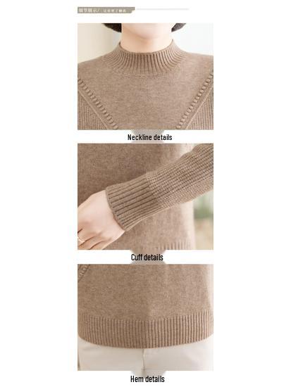 Luomeng 100% Pure Wool Thick Half-Collar Knit Sweater for Middle-Aged & Elderly Women
