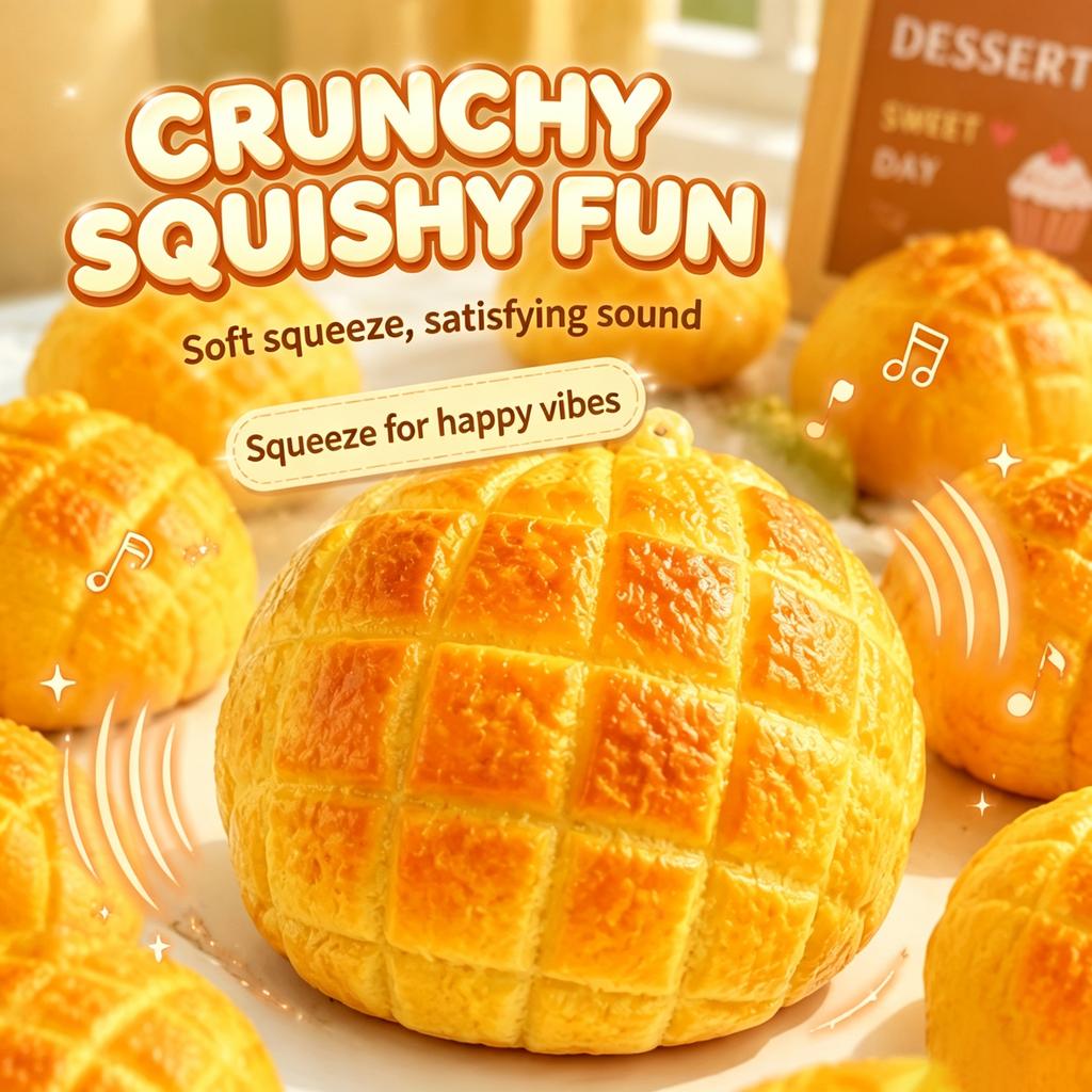 Crunchy Squishy Pineapple Bun Crispy Sound Squeeze Toy Round Blocks Filled Fidget Toy ASMR Sensory Stress Relief Toy Gifts