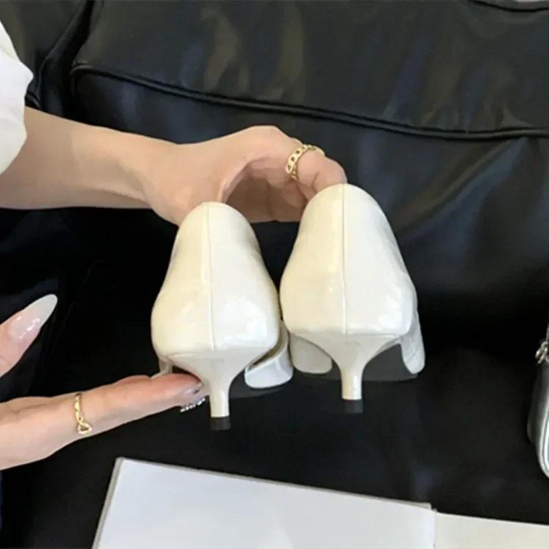 Fashion Elegant Pointed Toe Kitten Heel Pumps Women Fashion Shallow Brand Designer Shoes Comfortable Soft Leather Commuter Office Shoes