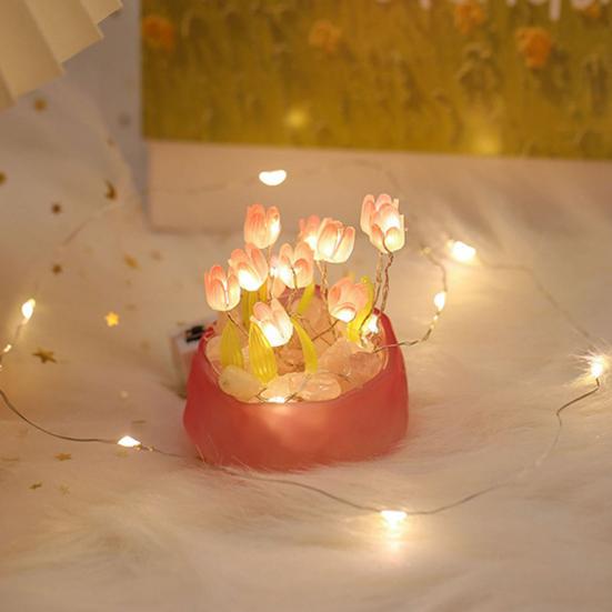 Tulip Night Light Material Pack Handmade Desk Lamp Kit with Warm Light Flower Petal Light String Decoration Romantic Atmosphere Light for Bedroom Car