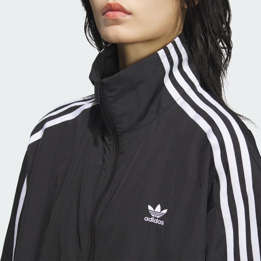 Adidas Jachetă de sport supradimensionată Originals, cu trei dungi colorblock, pentru femei, negru JJ3361