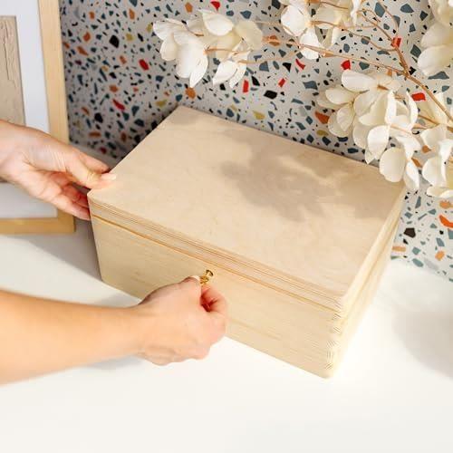 Boite de Rangement en Bois avec Clé - CREATIVE DECO - 30 x 20 x 14 cm - Non-peint - Boite a Souvenir