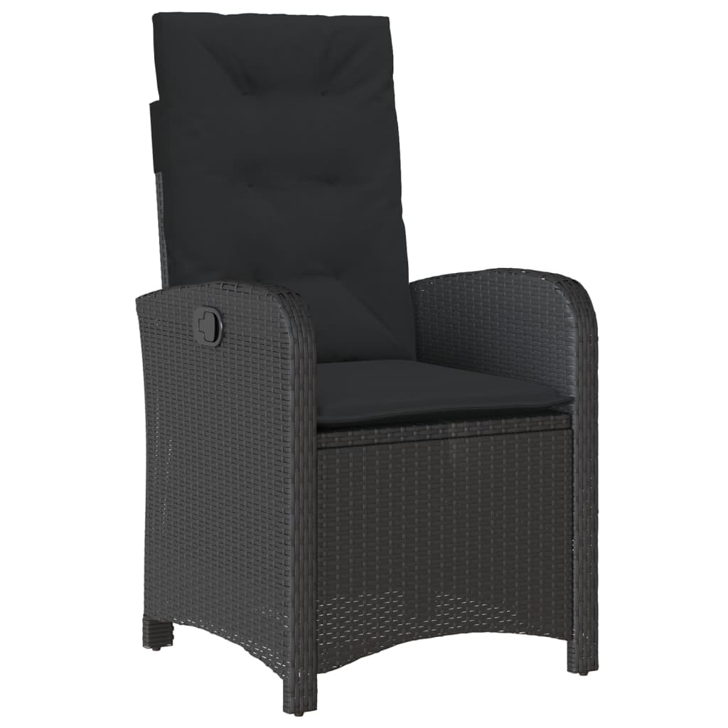 7 Piece Outdoor Dining Set with Cushions Black Poly Rattan