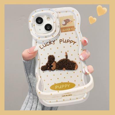 Polka Dot Embroidery Puppy for Apple 16 Transparent Phone Case Iphone17promax Double Bracket 15 Soft Silicone