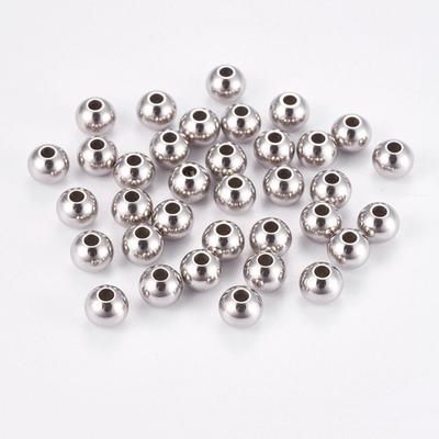 200pcs Tarnish Resistant 304 Stainless Steel Smooth Round Beads Stainless Steel Color 6x4.8mm Hole: 2mm
