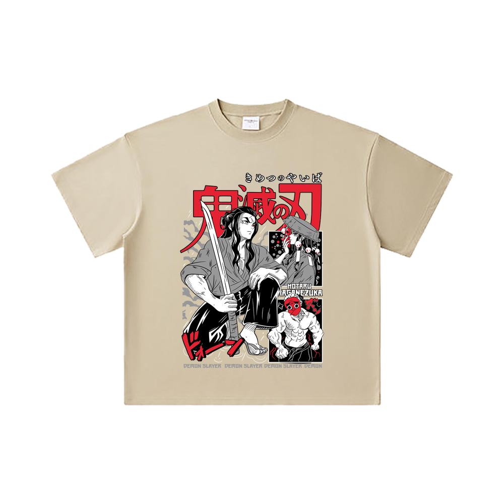 260 GSM Doppelgarn 32er Zählart 100% Baumwolle Demon Slayer V94 Haganezuka Druck Unisex Schweres Baumwoll-T-Shirt