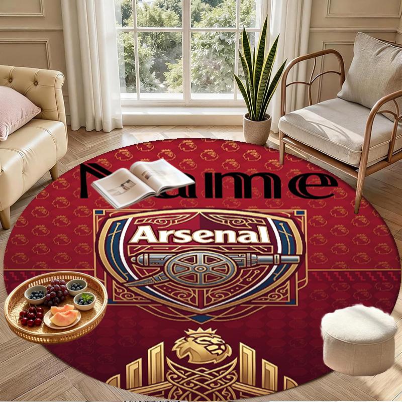 Benutzerdefinierter Name Personalisierter Arsenal F.C Druck Runder Teppich, Vielseitiger Heimdekorations-Teppich, für Spielzimmer, Wohnung, Balkon, Eingangsbereich, Flur Geschenk