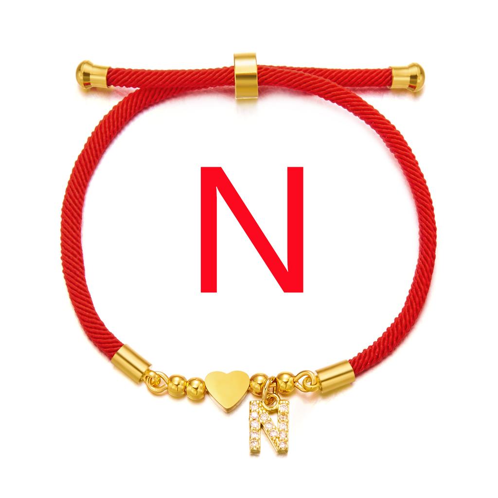 Brățară inițială din oțel inoxidabil 26 litere pentru femei alfabet AZ inimă reglabilă frânghie roșie împletită brățară bijuterii cadou