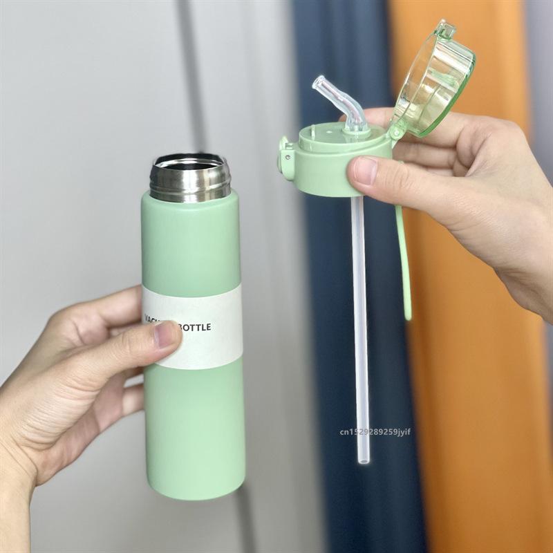 1pc 150ml/250ml Mini Thermos Cup Leak-proof Thermos Insulated Cup With Straw Portable One-button Opening Pocket Thermal Mug