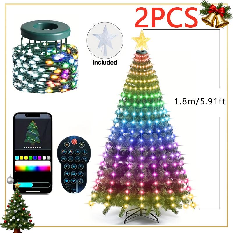 2PCS Smart Christmas Tree Lights LED Fairy Lights with Star Topper DIY Color Waterproof for Indoor Outdoor Christmas Tree Decor