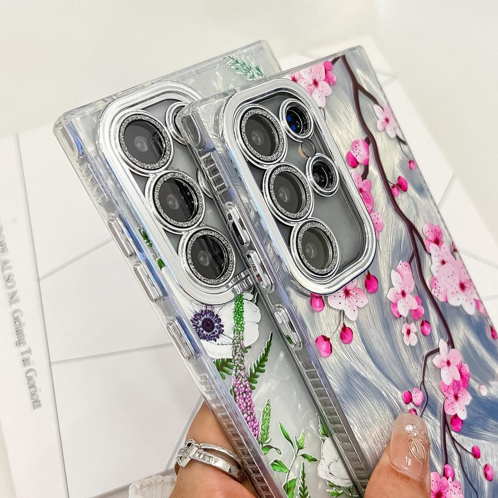 Samsung S25 Ultra Floral & Grass Lens Film Case - Full Coverage for S24 & A56, with Bracelet-style Protective Case