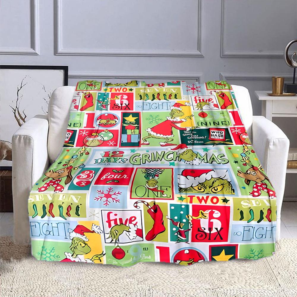 "Grinch Christmas Pattern Blanket" Patterned flannel blanket perfect for the bedroom living room, sofa, or a little nap