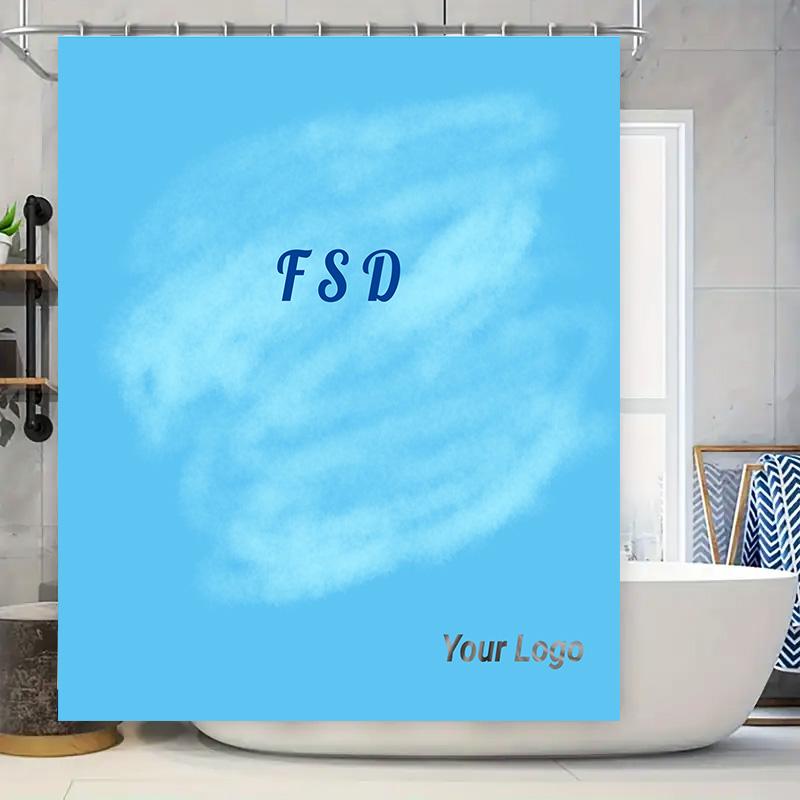

Custom Logo Printed Shower Curtains For Bathroom Decor Waterproof Fabric With Rust-Proof Hook Rings Set Light Blue Fading Patter W60H190(CM)-1 Pcs