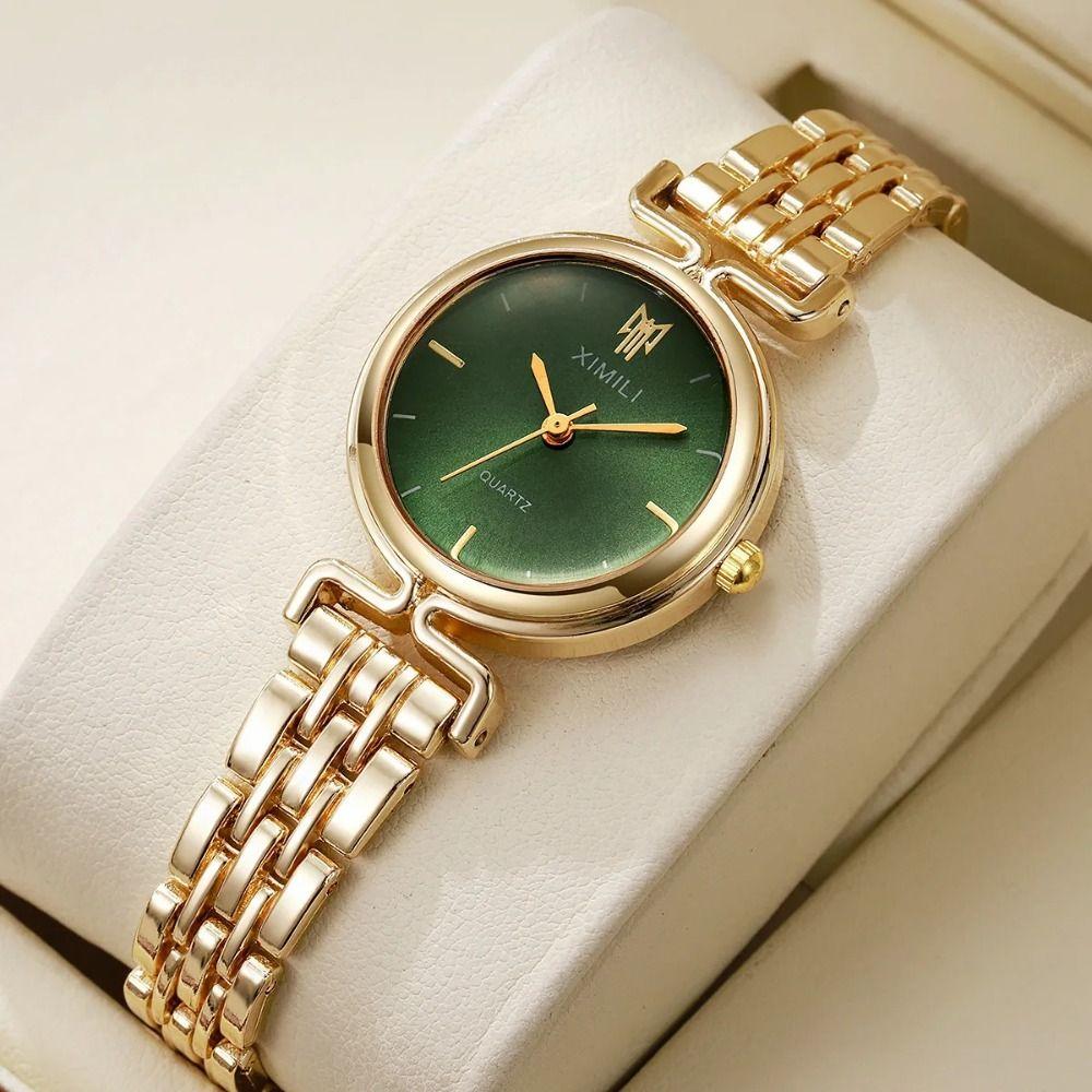 Round Dial Shape Women Wrist Watch Alloy Steel Band Watch Minimalist Round Dial Watch Daily