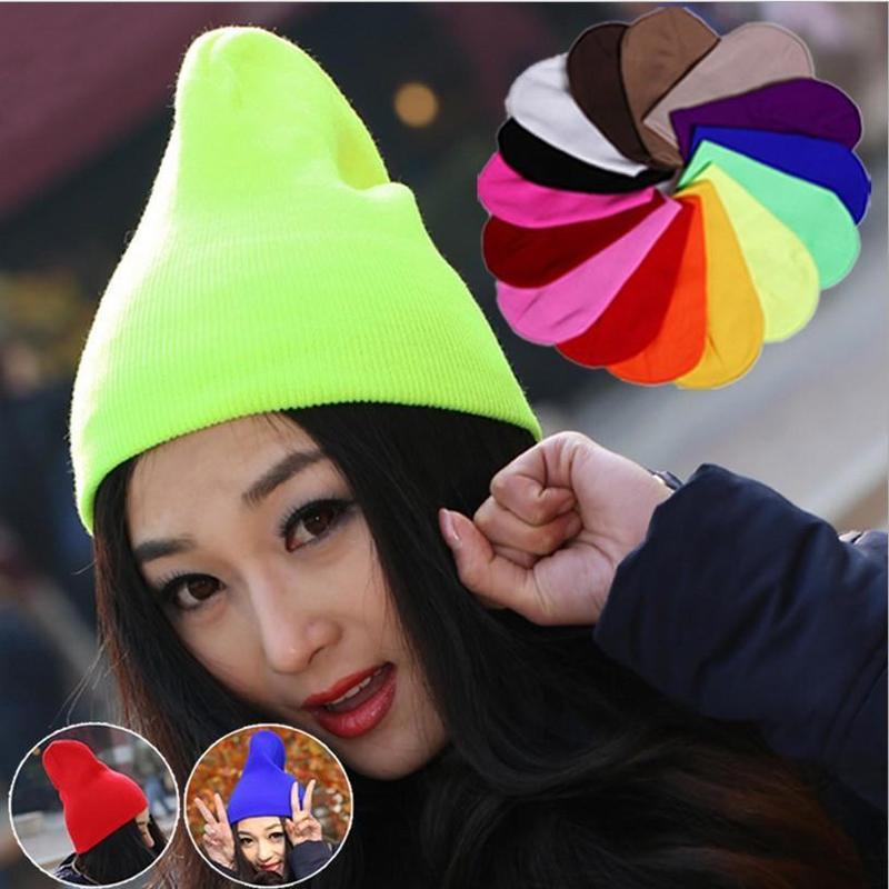Fashion Couples Fluorescence Color Knitted Hats Winter Warm Caps Beanie Hip-Hop Hat Headwear
