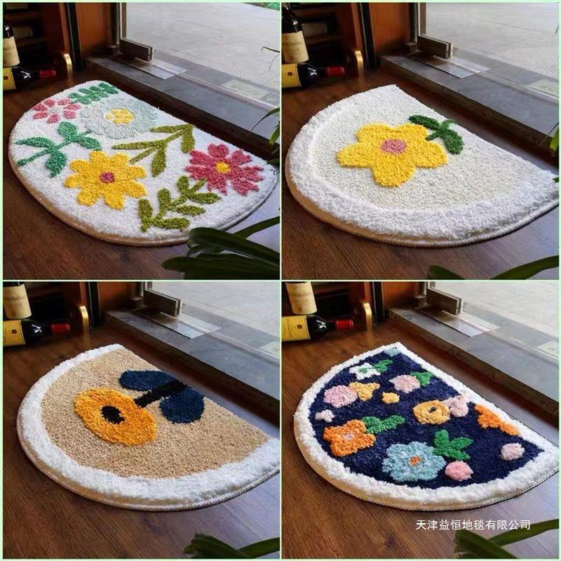 2pcs Bathroom Absorbent Floor Mat Soft Door Mat Household Room Semicircular Foot Mat