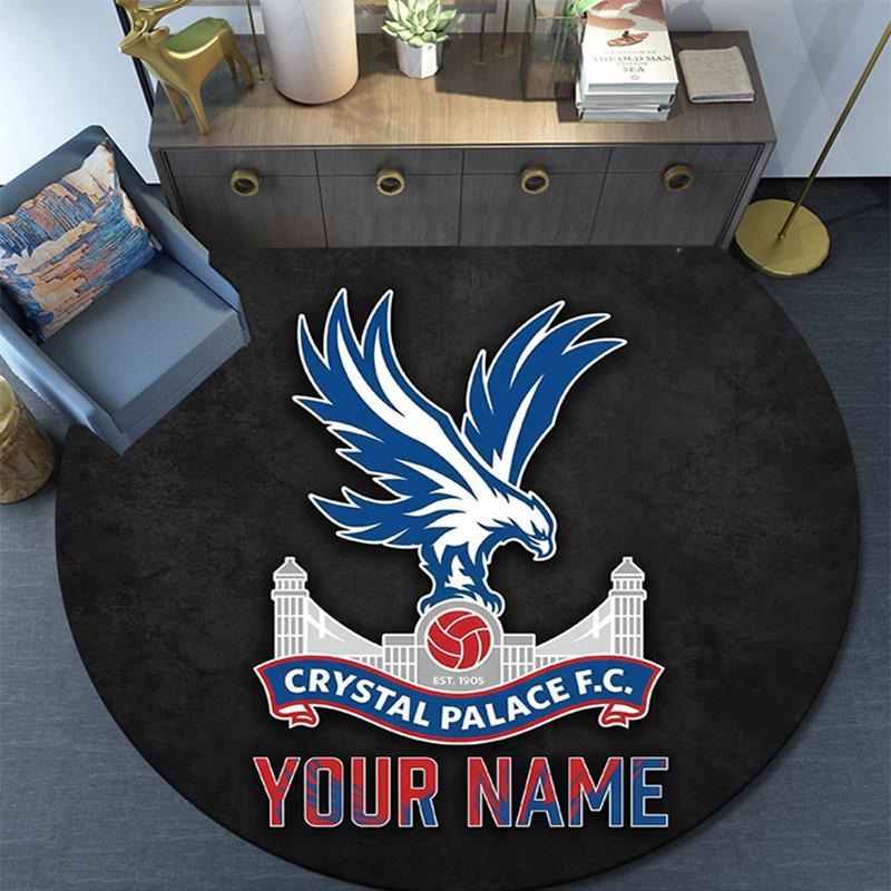 Custom Name Crystal Palace F.C.2 Round Area Rug,Carpet Rug for Living Room Bedroom Sofa Playroom Decor,Non-slip Floor Mat