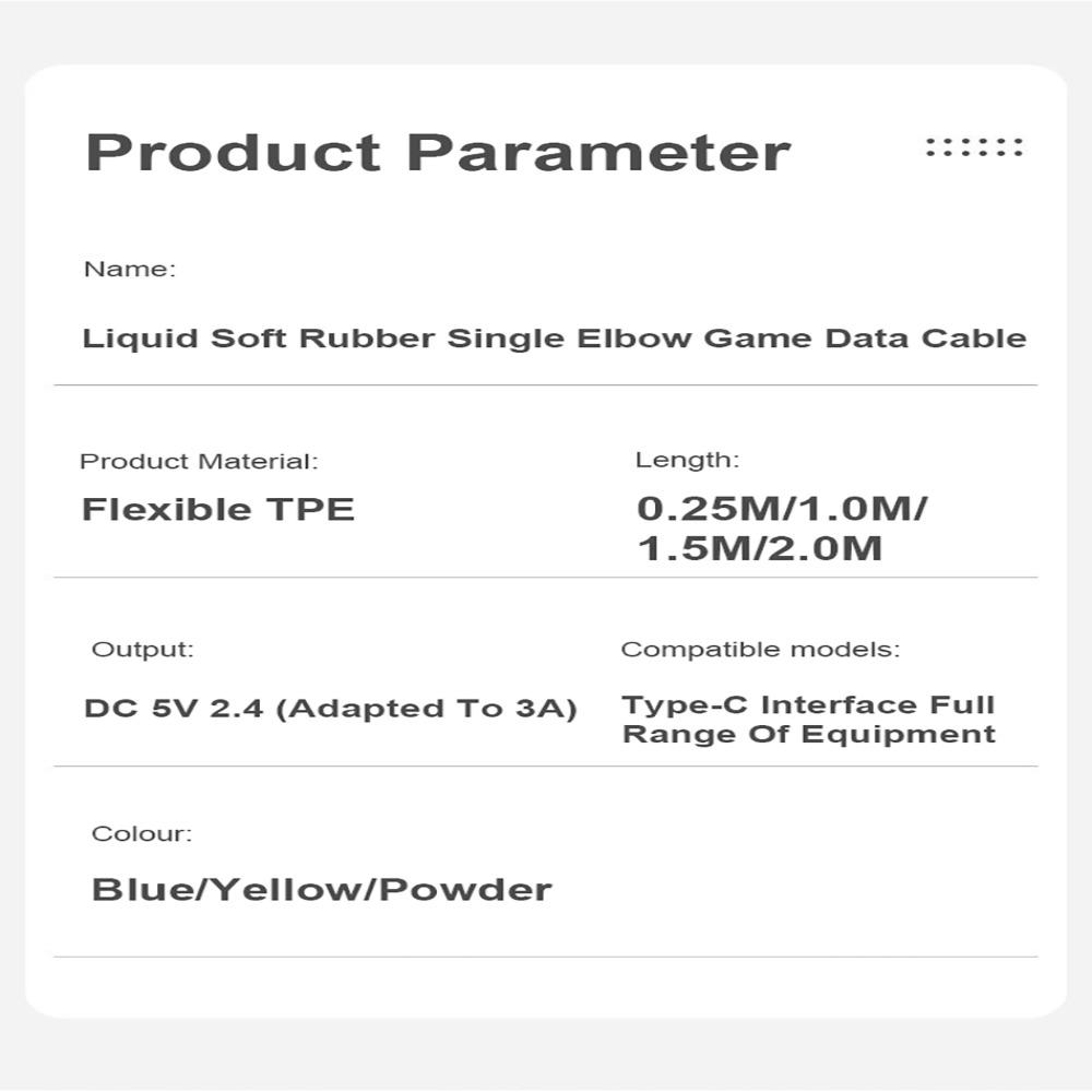 Data Cable 5A Type C Cable Fast Charging Cord 90 Degree Charger Cable Soft Silicone USB C Cable