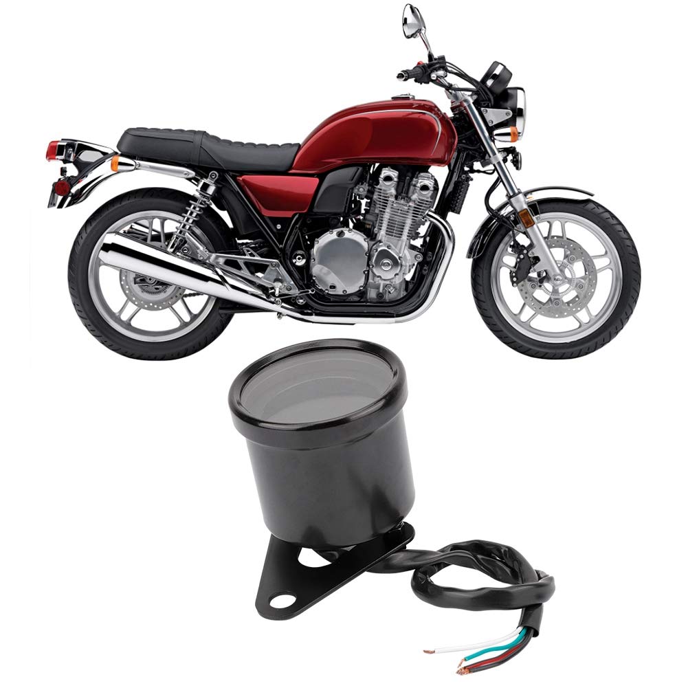 Akozon Drehzahlmesser Motorrad LCD Meter Drehzahlmesser Anzeige Kilometerzähler Geschwindigkeitsmesser 0-199km/h (Schwarz)