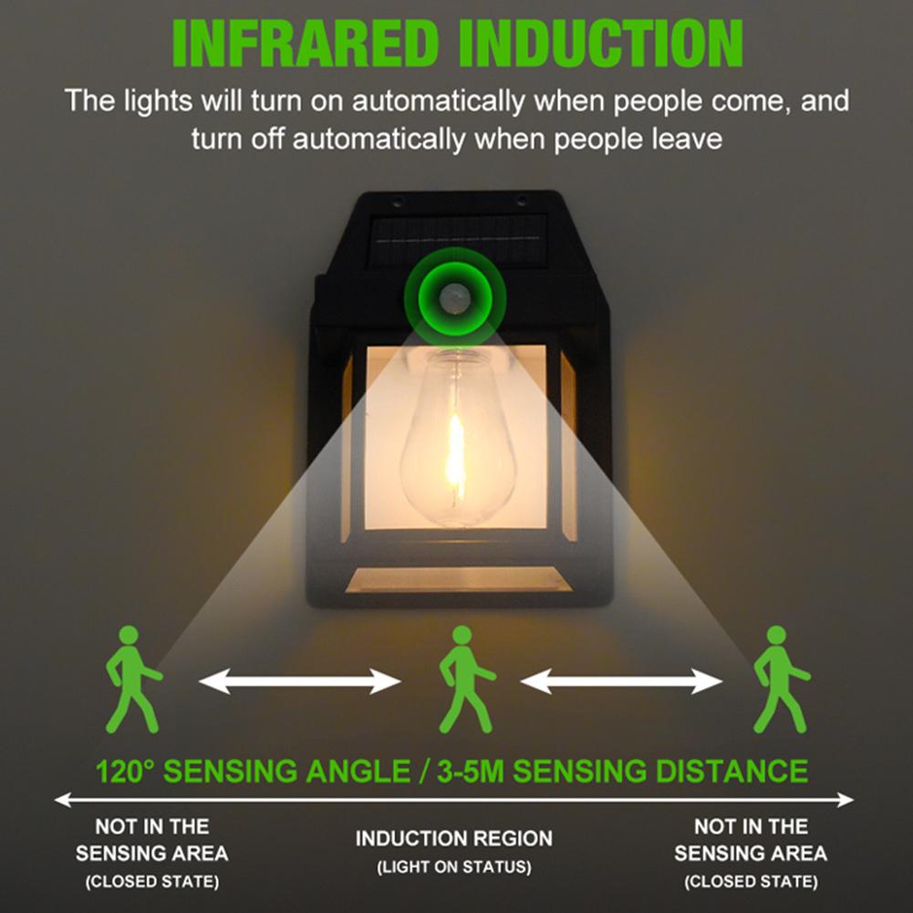 Outdoor Solar Lantern IP65 Waterproof Garden Sensor Lamp Body Sensing Villa Small Wall Light Last Up To 8H for Garden Yard Park