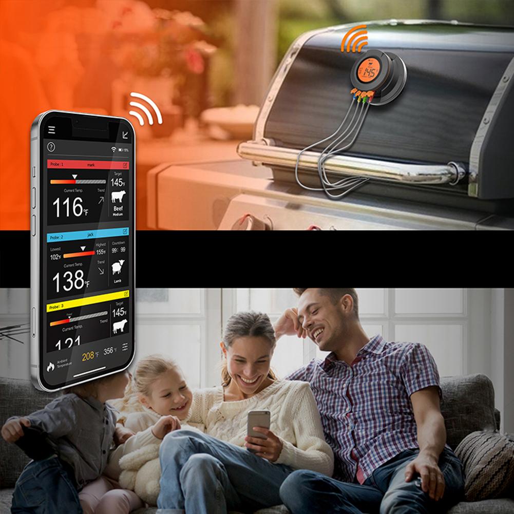 Thermomètre à viande alimentaire 2025 Amélioré Numérique Sans fil BT Smart Thermomètre à viande pour four et grill 2/4 Sondes Accessoires de cuisine Outils