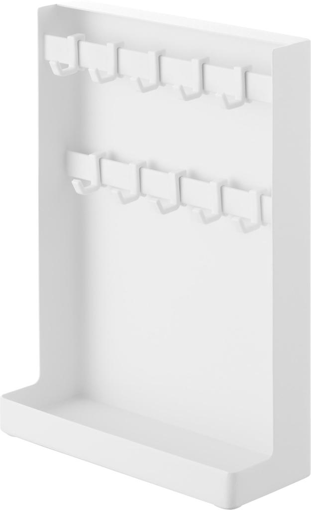 Yamazaki Tower Key Hook 18cm W X 7cm D X Concealed Key Model 10340 2-Tier Stand, White, 24.6cm H, Storage, Holder,